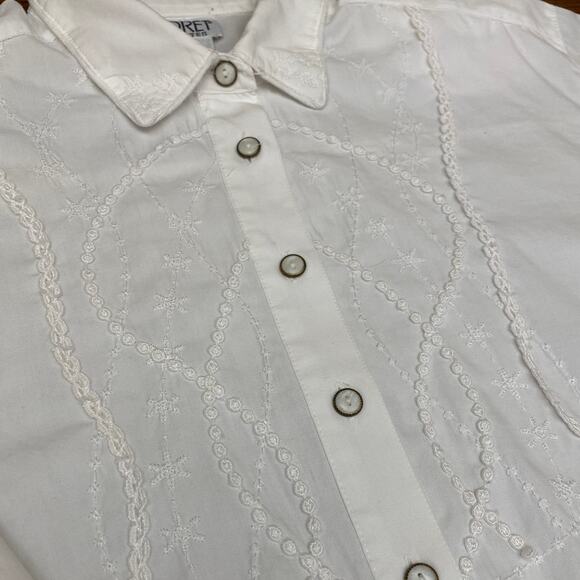 VTG Koret Womens M Embellished Pearl Button Blouse Embroidered Demure Western - Picture 2 of 16
